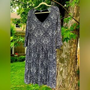 Garnet Hill dress in dark navy print
